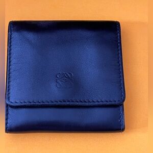 Loewe Black Leather Coin Case with Purple Interior Snap